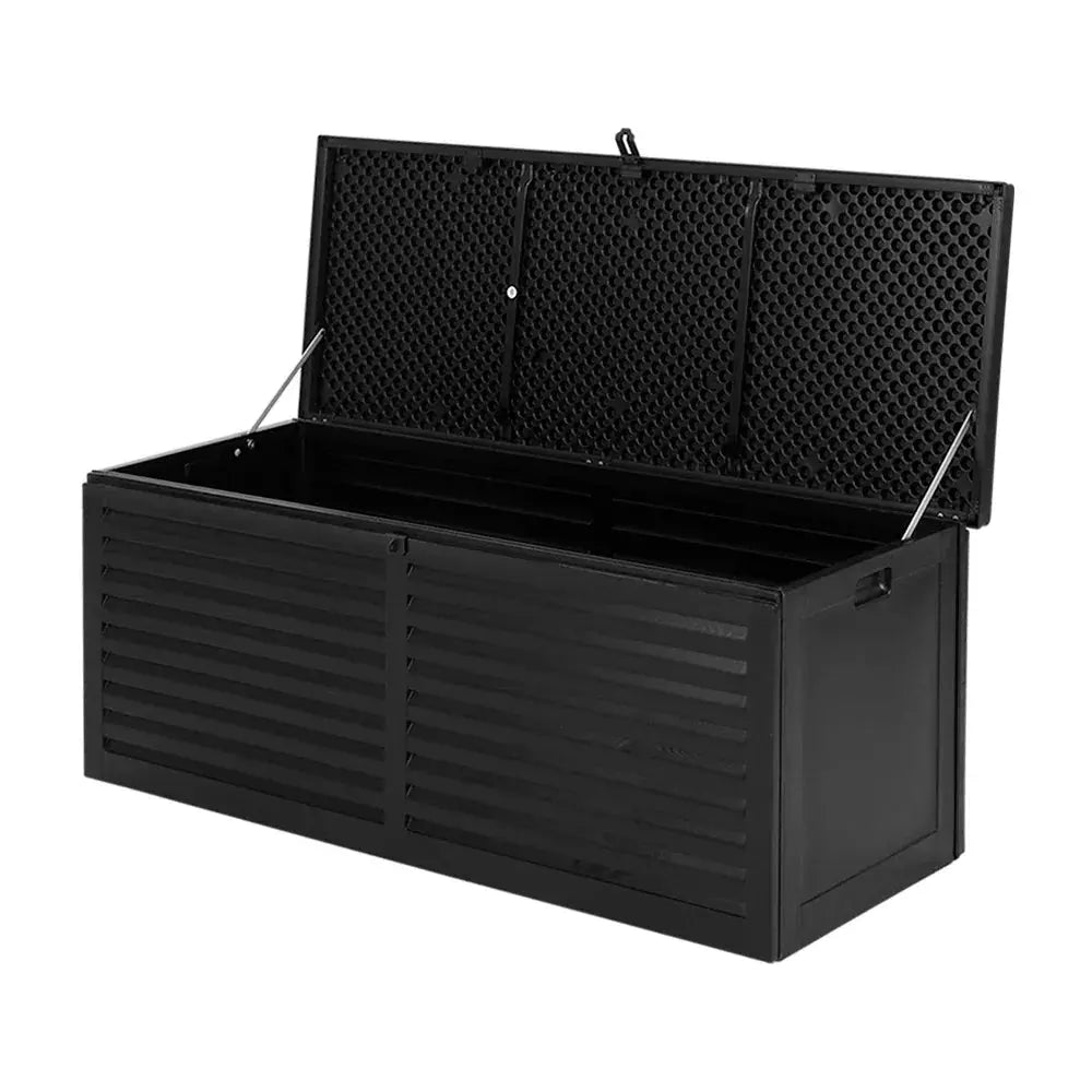 Gardeon 390L Outdoor Storage Box – All Black, Lockable Bench Seat - BBQ Backyard Supply Co