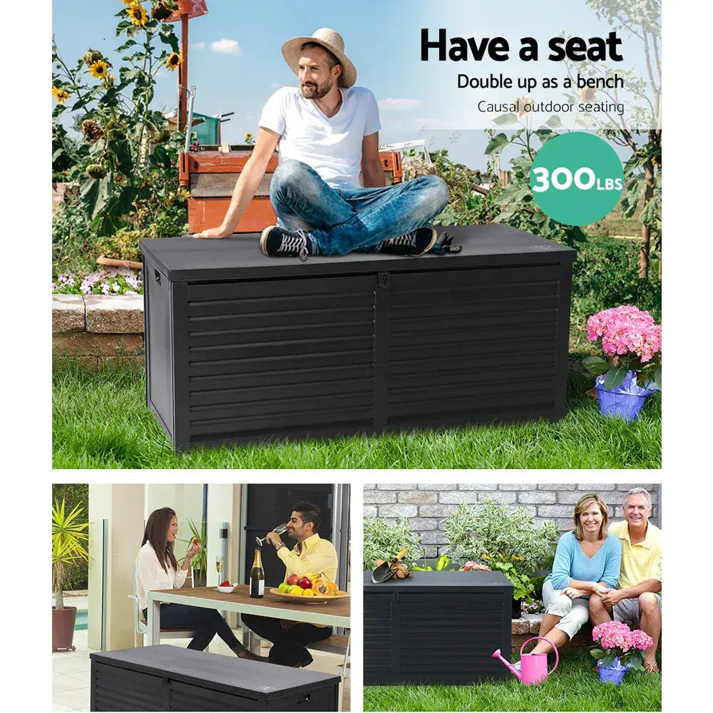Gardeon 490L Outdoor Storage Box – All Black, Lockable Bench Seat - BBQ Backyard Supply Co