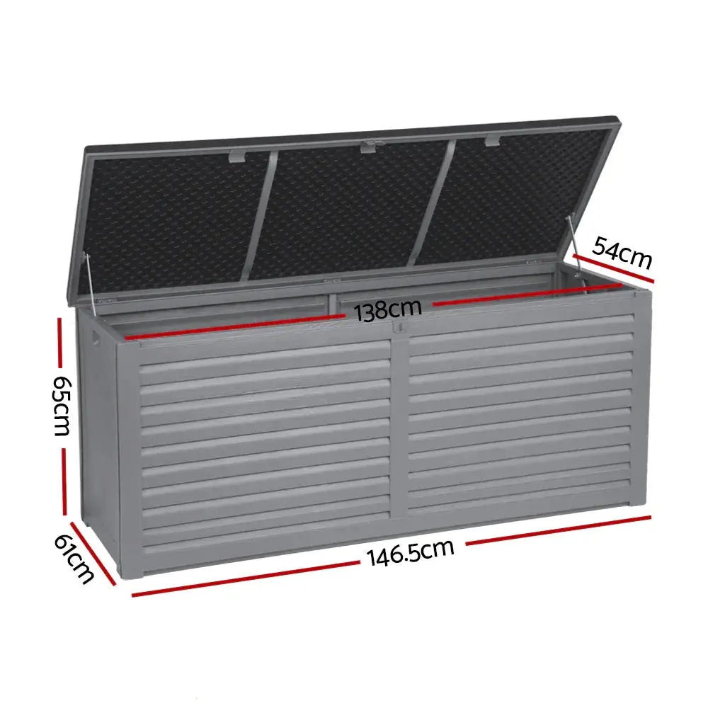 Gardeon 490L Outdoor Storage Box - Grey & Black, , Lockable Bench Seat - BBQ Backyard Supply Co