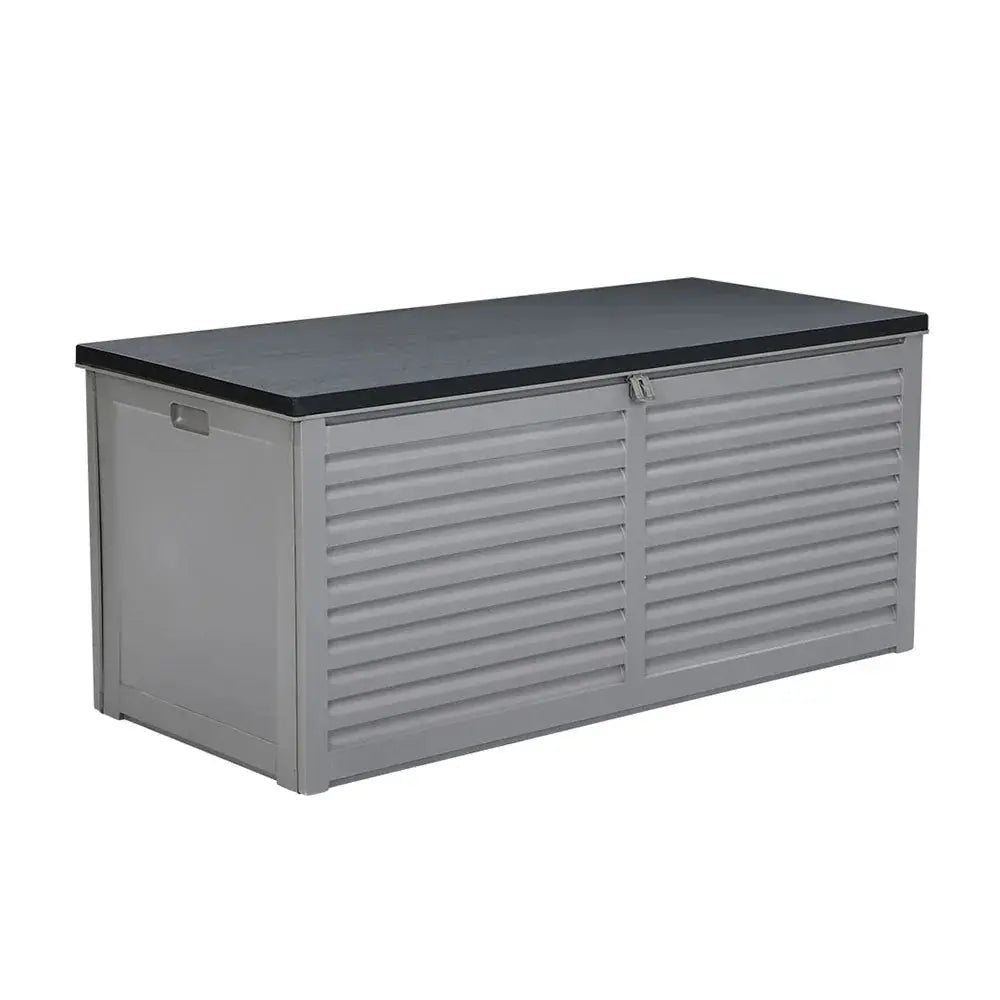 Gardeon 490L Outdoor Storage Box - Grey & Black, , Lockable Bench Seat - BBQ Backyard Supply Co