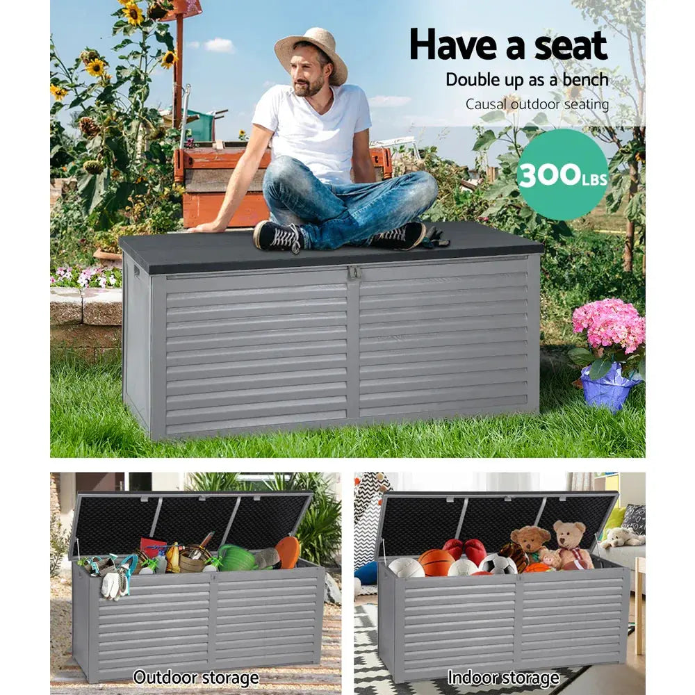 Gardeon 490L Outdoor Storage Box - Grey & Black, , Lockable Bench Seat - BBQ Backyard Supply Co
