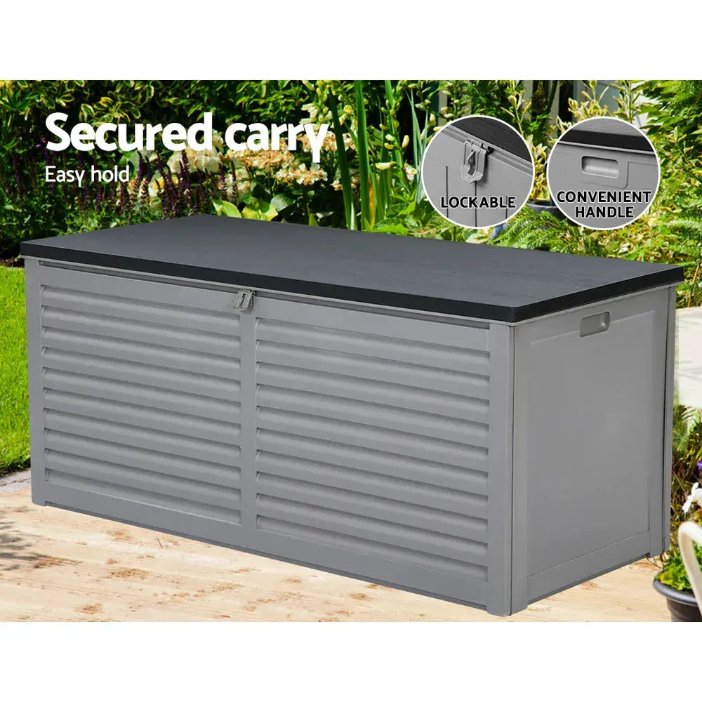 Gardeon 490L Outdoor Storage Box - Grey & Black, , Lockable Bench Seat - BBQ Backyard Supply Co