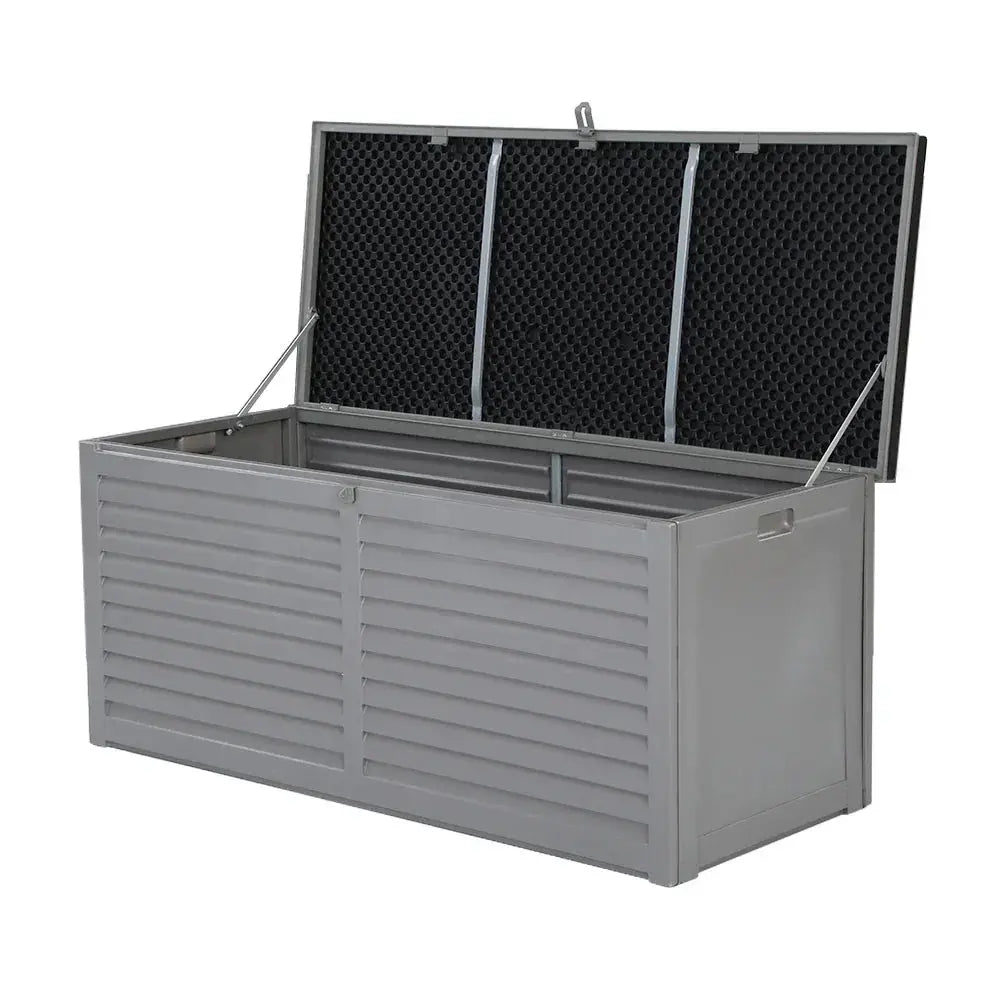 Gardeon 490L Outdoor Storage Box - Grey & Black, , Lockable Bench Seat - BBQ Backyard Supply Co