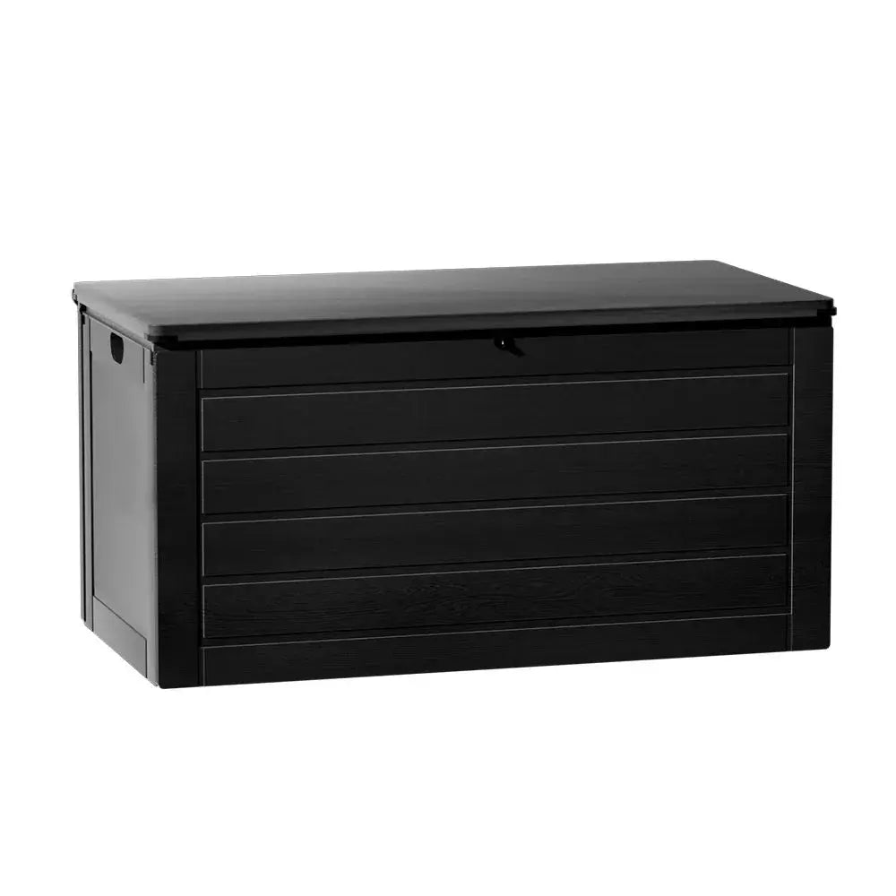 Gardeon 680L Outdoor Storage Box – All Black, Lockable Bench Seat & Heavy-Duty Garden Shed - BBQ Backyard Supply Co
