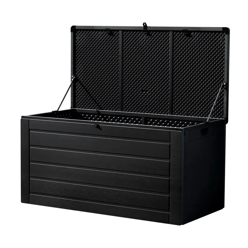 Gardeon 680L Outdoor Storage Box – All Black, Lockable Bench Seat & Heavy-Duty Garden Shed - BBQ Backyard Supply Co