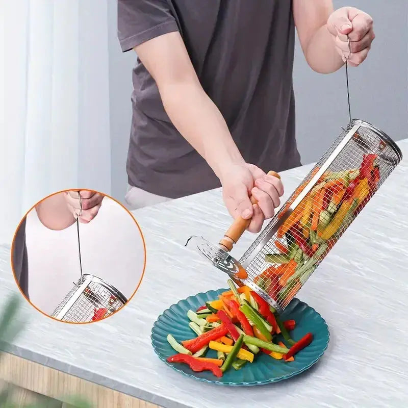 2-Pack Rotating Grill Baskets – 304 Stainless Steel - BBQ Backyard Supply Co