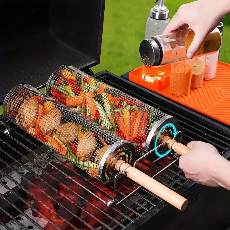 2-Pack Rotating Grill Baskets – 304 Stainless Steel - BBQ Backyard Supply Co