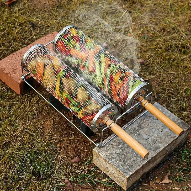 2-Pack Rotating Grill Baskets – 304 Stainless Steel - BBQ Backyard Supply Co