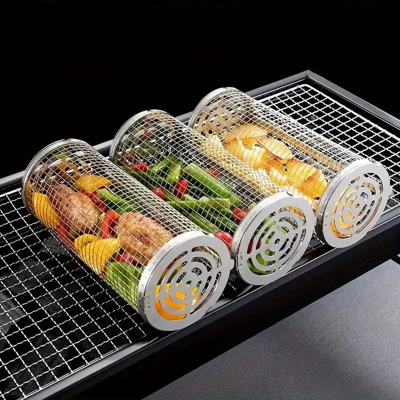 2-Pack Rotating Grill Baskets – 304 Stainless Steel - BBQ Backyard Supply Co