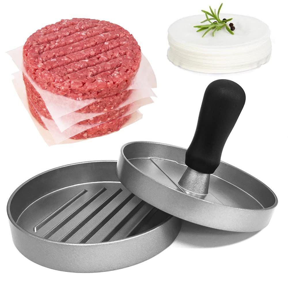 Burger Press Hamburger Press Patty Maker with   Aluminum Hamburger Mold Non-Stick, BBQ Grill Accessories Kitchen Tool for Grilling Black handle spray paint (with coating)