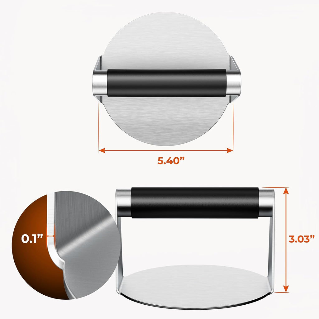 Smash Burger Press, Hamburger Smasher Tool for Griddle, Stainless Steel Ham Patty Press with Anti-Scald Handle, 5.5" Non Stick Grill Press for Smashburger, Bacon, Ground Beef, Meat, Sausage
