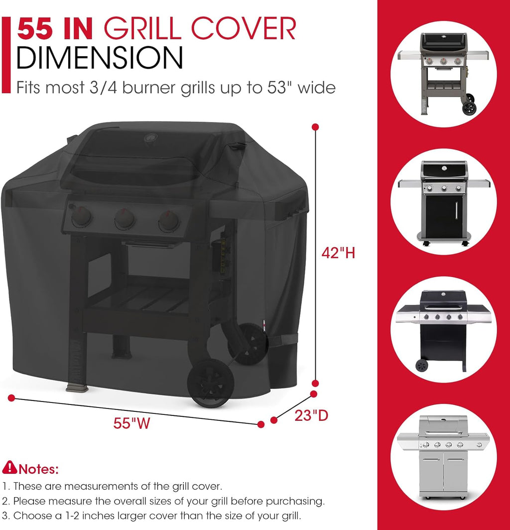 Grill Cover 55 Inch for Outdoor Grill, Heavy Duty, Waterproof, Fade Resistant, BBQ Cover with Handles/Straps/Air Vents, Compatible with Weber Charbroil Nexgrill Gas BBQs etc