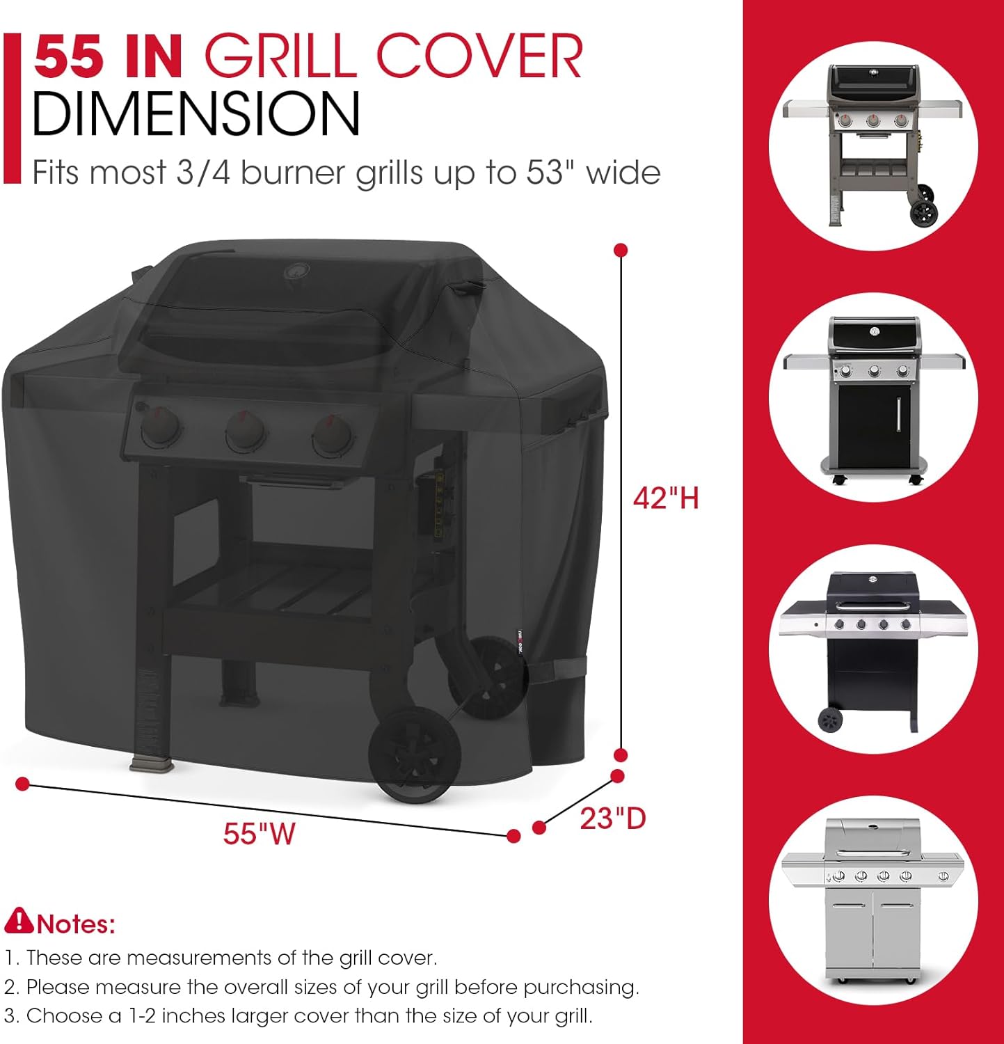 Grill Cover 55 Inch for Outdoor Grill, Heavy Duty, Waterproof, Fade Resistant, BBQ Cover with Handles/Straps/Air Vents, Compatible with Weber Charbroil Nexgrill Gas BBQs etc