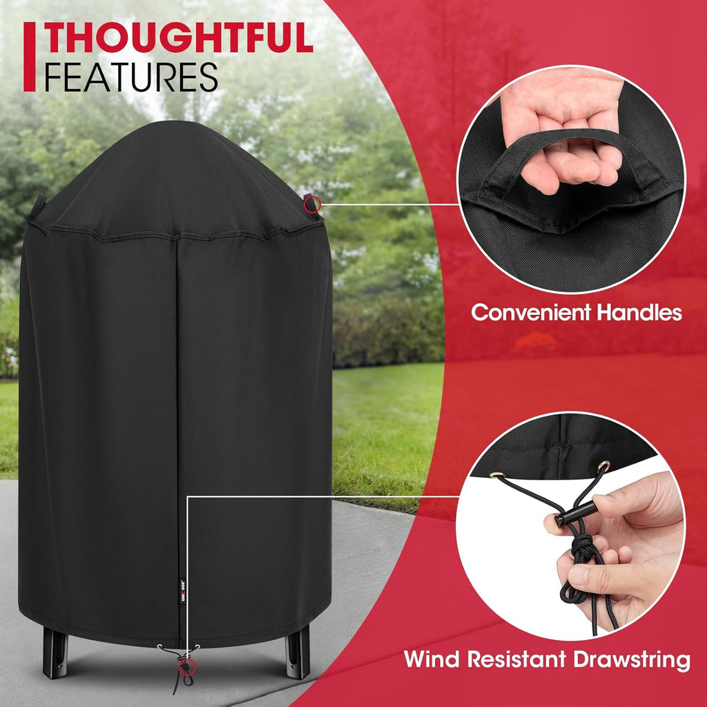 Round Smoker Cover 30 Inch, Heavy Duty Waterproof Charcoal Kettle BBQ Grill Cover, Fade Resistant Barrel Protector, Fits Weber Char-Griller Akorn Kamado and More, 30" Dia x 36" H