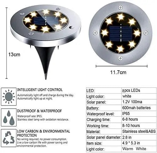 8 Pack LED Solar Pathway Lights – Outdoor Garden, Wedding, Party, Christmas Decorations