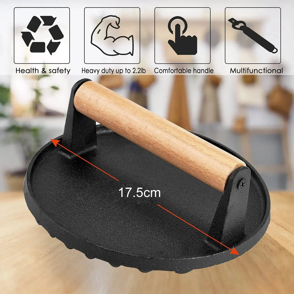 Heavy Duty Round & Rectangle Cast Iron Grill Press Set - BBQ Backyard Supply Co