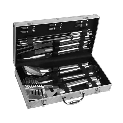 18‑Piece Stainless Steel BBQ Tool Set – Outdoor Cooking Utensils with Aluminium Carry Case - BBQ Backyard Supply Co