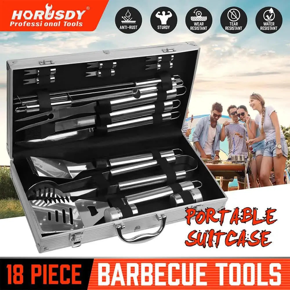18‑Piece Stainless Steel BBQ Tool Set – Outdoor Cooking Utensils with Aluminium Carry Case - BBQ Backyard Supply Co