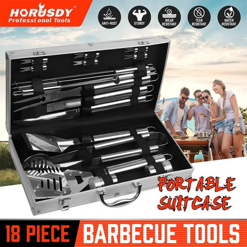 18‑Piece Stainless Steel BBQ Tool Set – Outdoor Cooking Utensils with Aluminium Carry Case - BBQ Backyard Supply Co