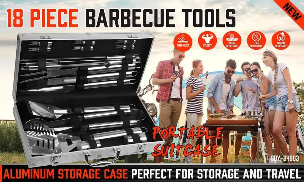 18‑Piece Stainless Steel BBQ Tool Set – Outdoor Cooking Utensils with Aluminium Carry Case - BBQ Backyard Supply Co