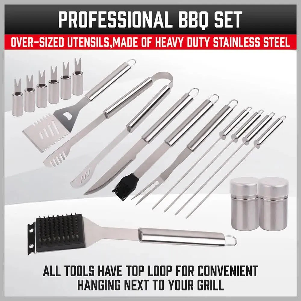 18‑Piece Stainless Steel BBQ Tool Set – Outdoor Cooking Utensils with Aluminium Carry Case - BBQ Backyard Supply Co