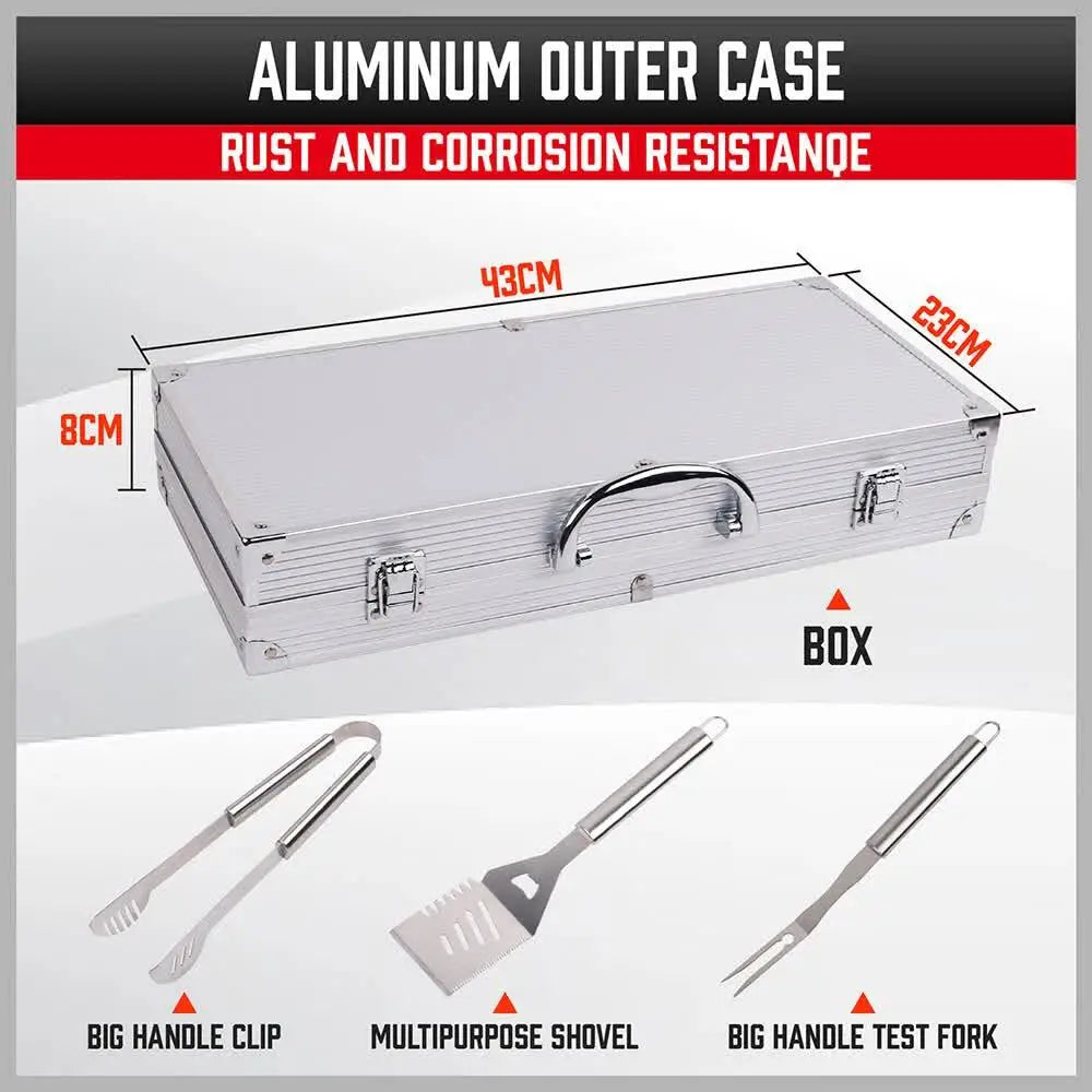 18‑Piece Stainless Steel BBQ Tool Set – Outdoor Cooking Utensils with Aluminium Carry Case - BBQ Backyard Supply Co