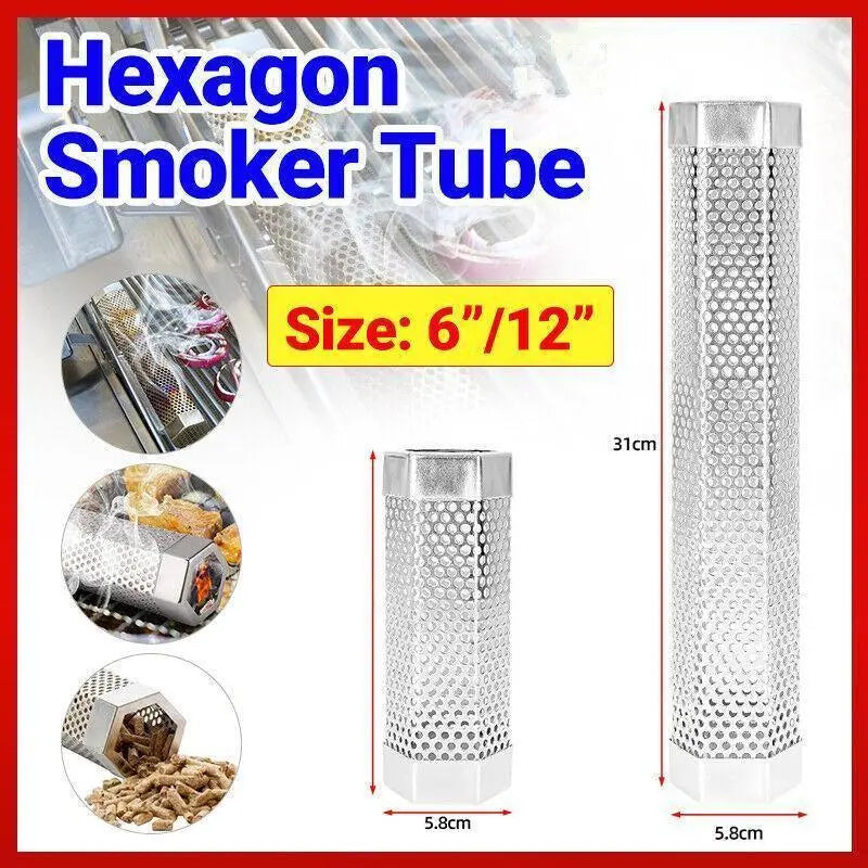 Hexagon Bbq Smoker Tube Stainless Steel Grill Accessory Smoking Box Long Lasting - 12Inch - BBQ Backyard Supply Co