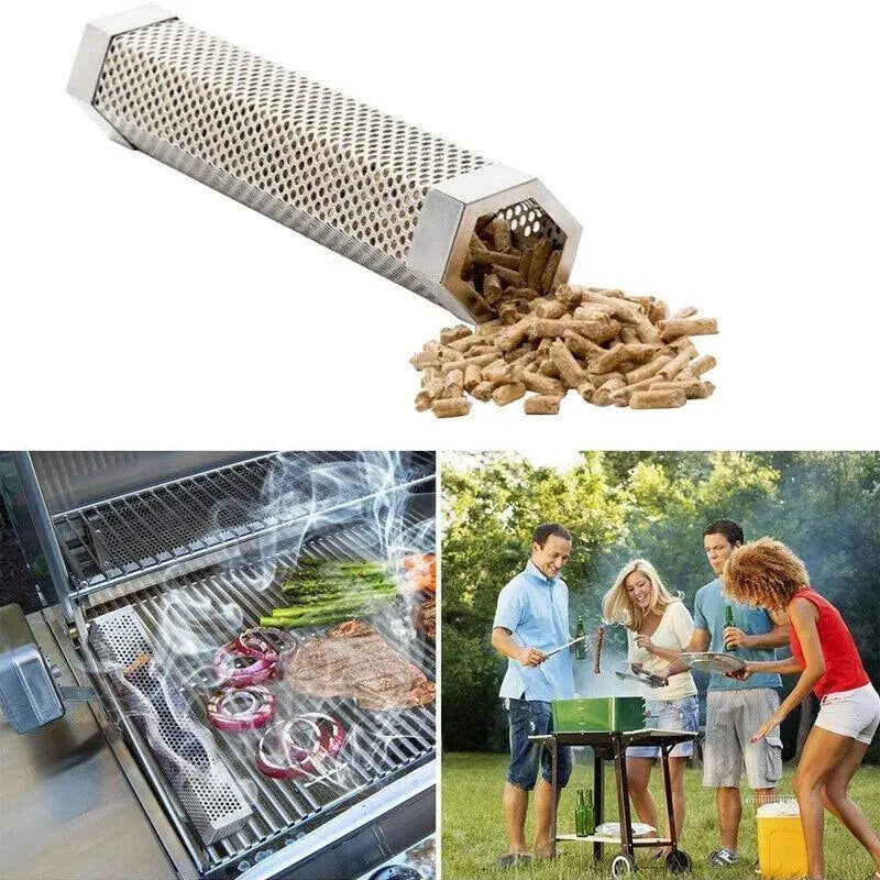 Hexagon Bbq Smoker Tube Stainless Steel Grill Accessory Smoking Box Long Lasting - 12Inch - BBQ Backyard Supply Co