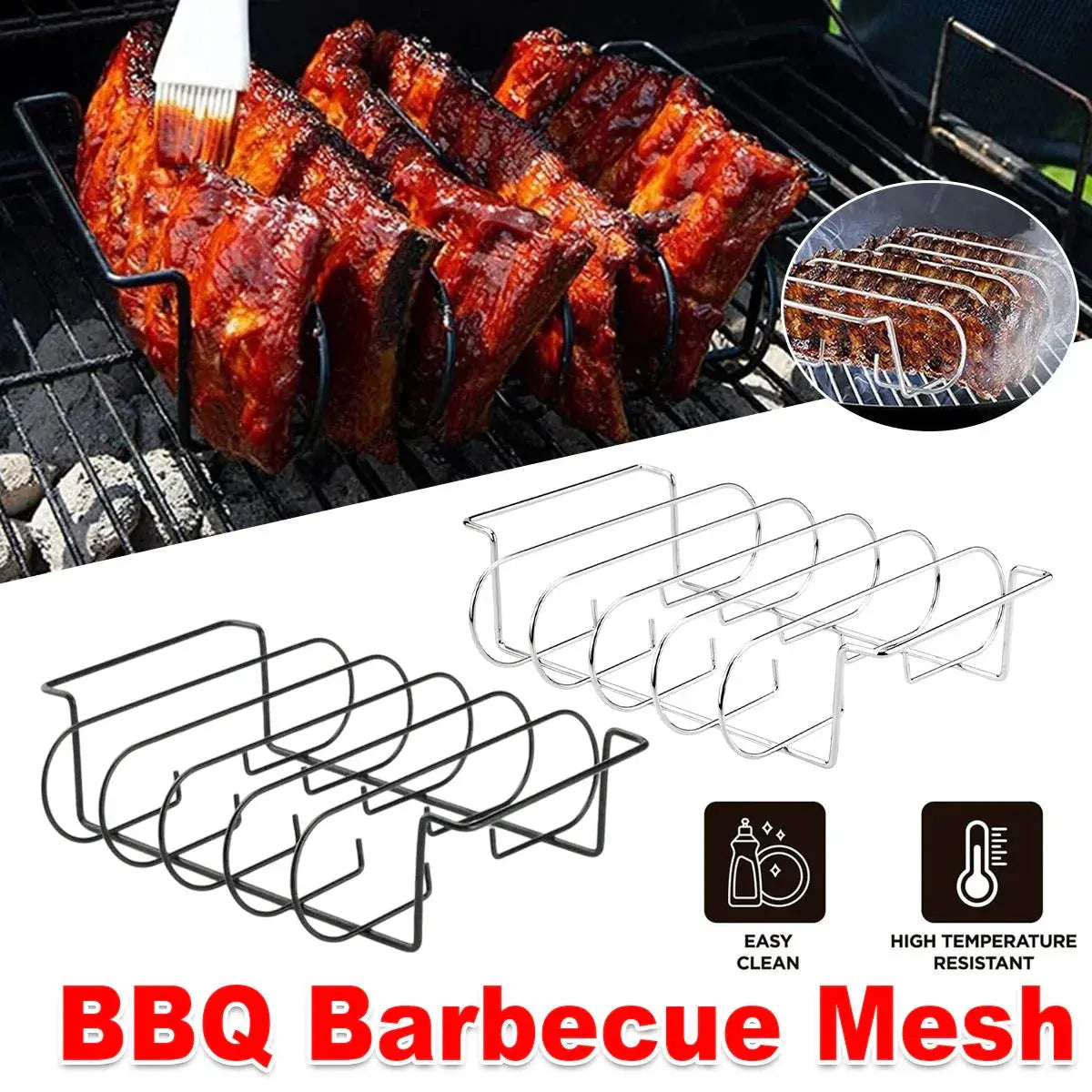 BBQ Rib Rack - Silver - BBQ Backyard Supply Co
