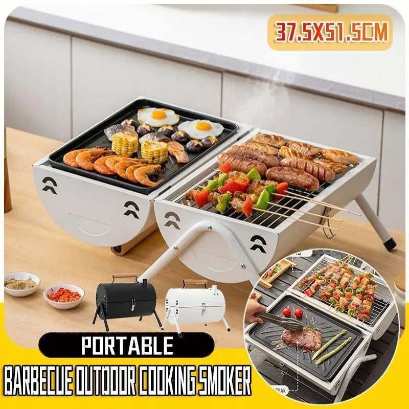Grillz Charcoal BBQ Portable Grill Camping Barbecue Outdoor Cooking Smoker - White - BBQ Backyard Supply Co
