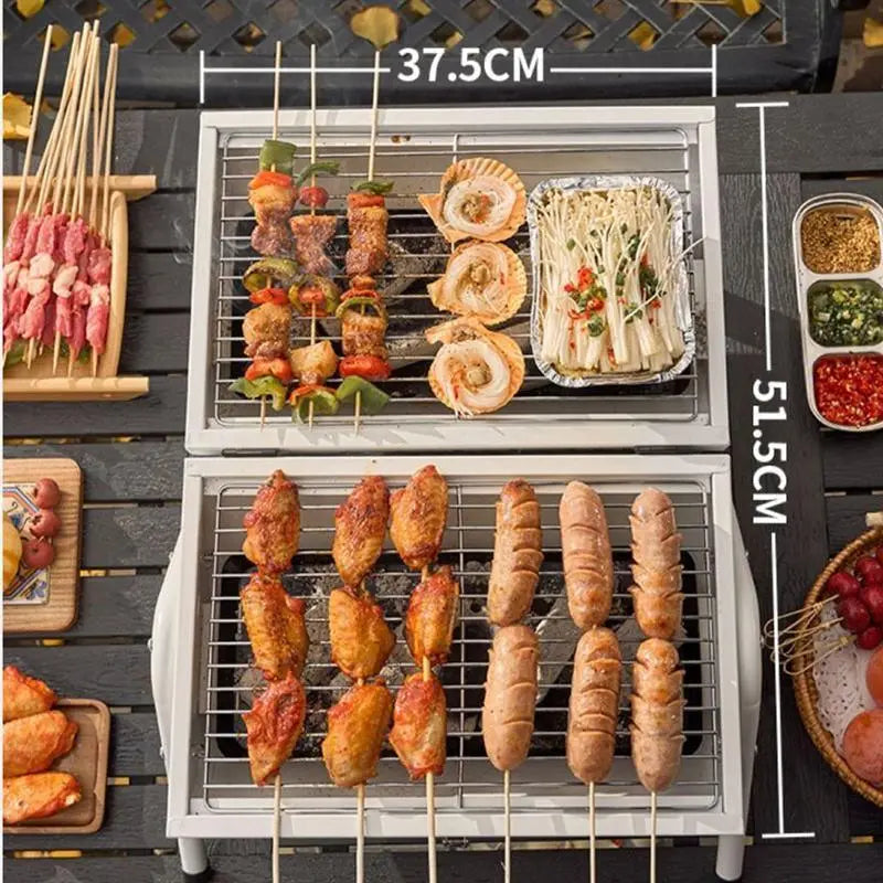 Grillz Charcoal BBQ Portable Grill Camping Barbecue Outdoor Cooking Smoker - White - BBQ Backyard Supply Co