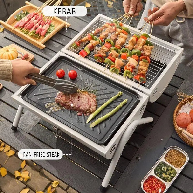 Grillz Charcoal BBQ Portable Grill Camping Barbecue Outdoor Cooking Smoker - White - BBQ Backyard Supply Co