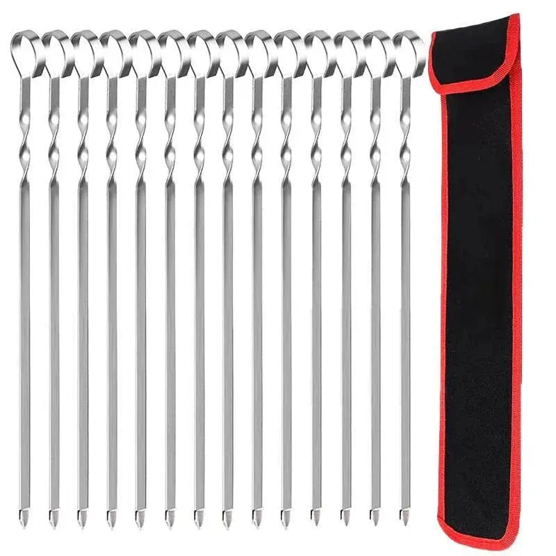 14-Pack Stainless Steel BBQ Skewers – 17" Flat Blade - BBQ Backyard Supply Co