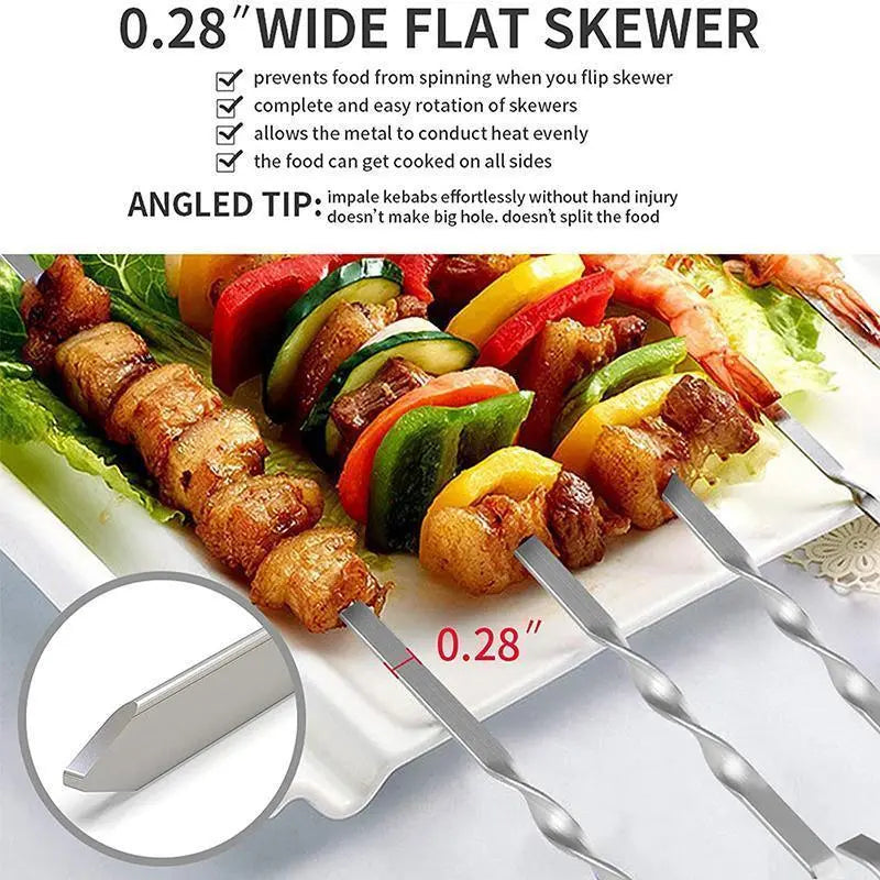14-Pack Stainless Steel BBQ Skewers – 17" Flat Blade - BBQ Backyard Supply Co