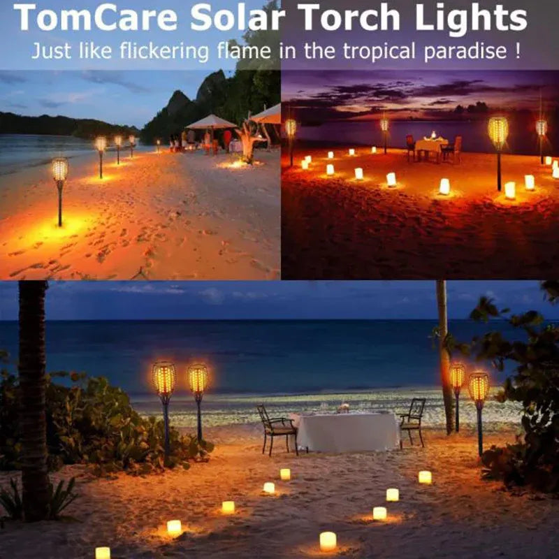 4pcs LED Solar Flickering Flame Torch Lights - Outdoor Garden Path Landscape Lamps