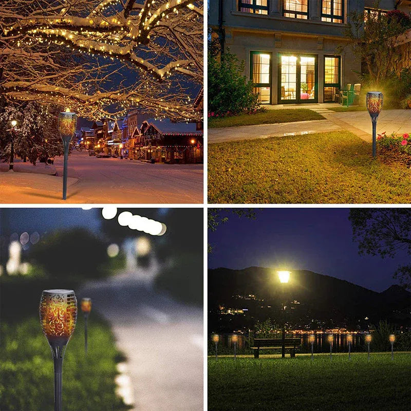 4pcs LED Solar Flickering Flame Torch Lights - Outdoor Garden Path Landscape Lamps