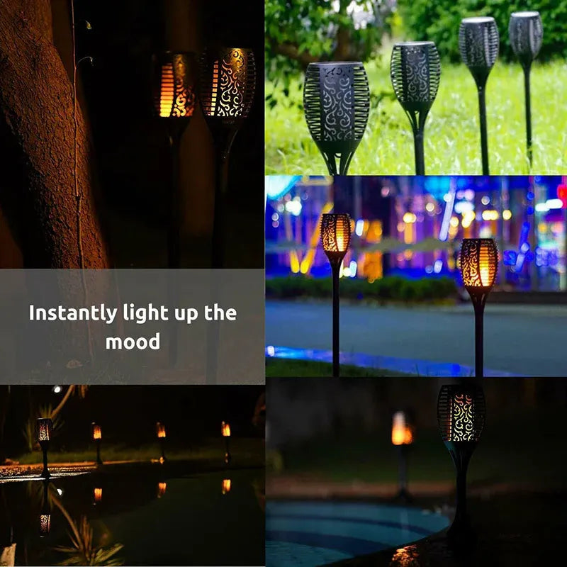4pcs LED Solar Flickering Flame Torch Lights - Outdoor Garden Path Landscape Lamps