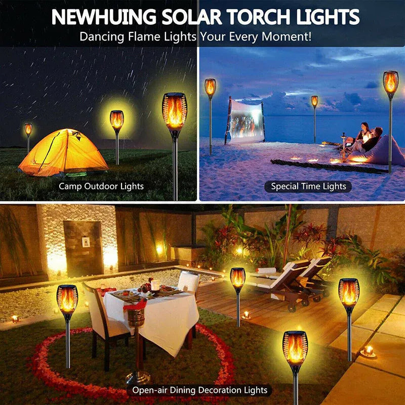 4pcs LED Solar Flickering Flame Torch Lights - Outdoor Garden Path Landscape Lamps