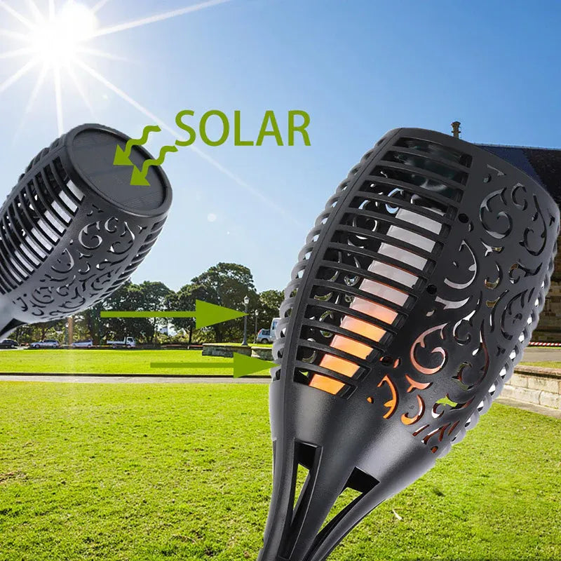 4pcs LED Solar Flickering Flame Torch Lights - Outdoor Garden Path Landscape Lamps