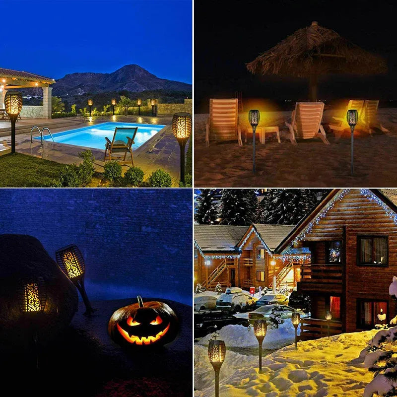 4pcs LED Solar Flickering Flame Torch Lights - Outdoor Garden Path Landscape Lamps