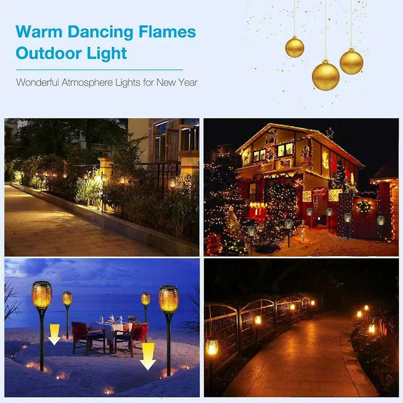 4pcs LED Solar Flickering Flame Torch Lights - Outdoor Garden Path Landscape Lamps