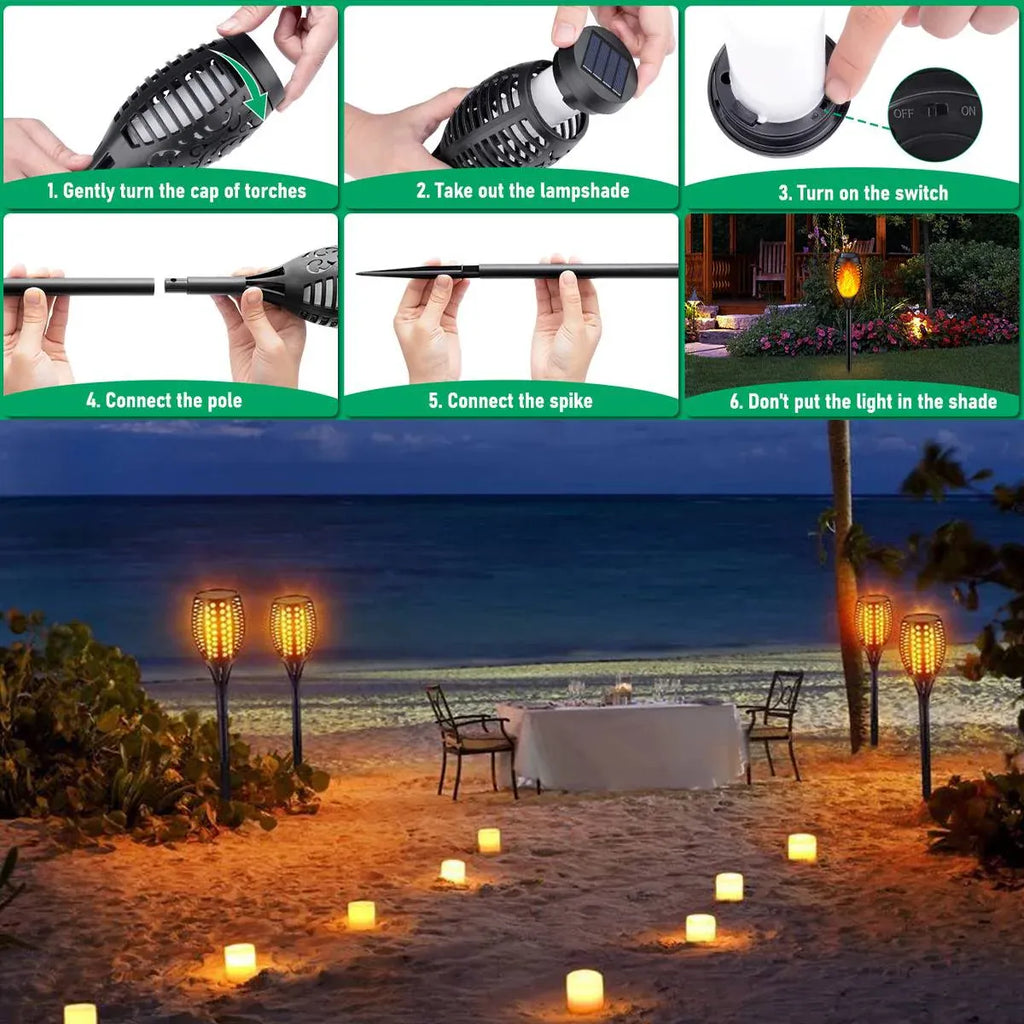 4pcs LED Solar Flickering Flame Torch Lights - Outdoor Garden Path Landscape Lamps