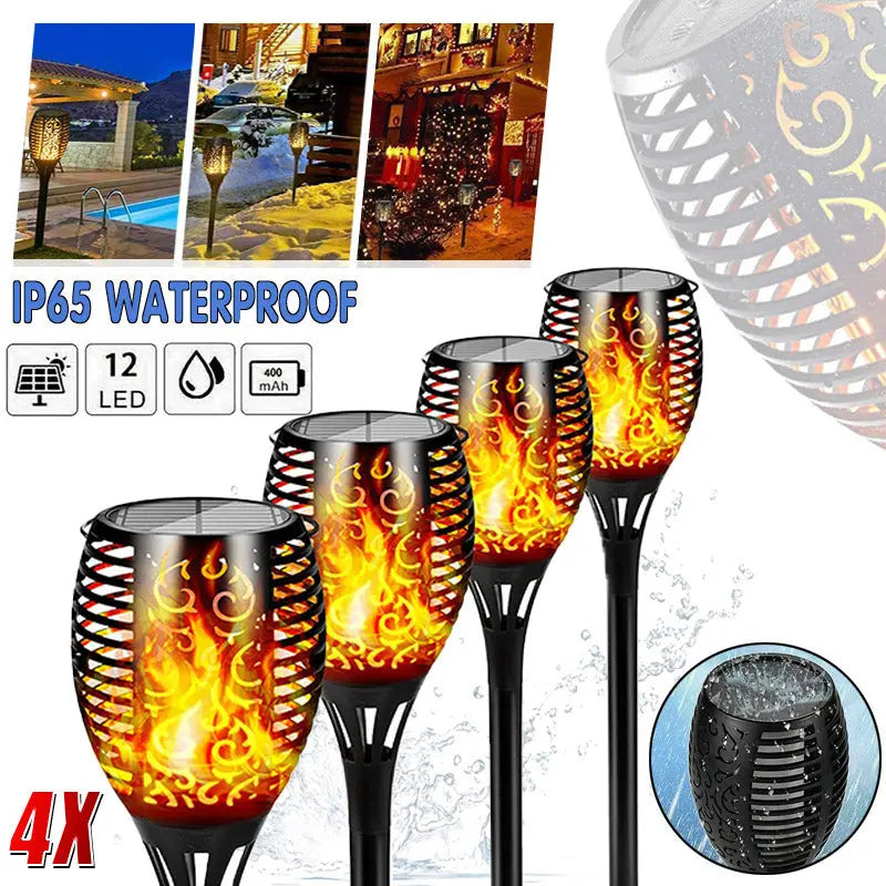 4pcs LED Solar Flickering Flame Torch Lights - Outdoor Garden Path Landscape Lamps