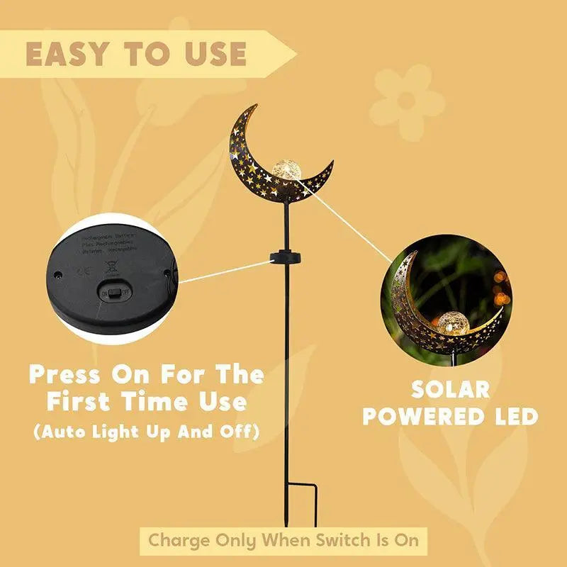 Solar Sun Garden Path Light – Outdoor LED Lantern, IP55 Waterproof, Auto Sensor, Amber Crackle Glass - BBQ Backyard Supply Co