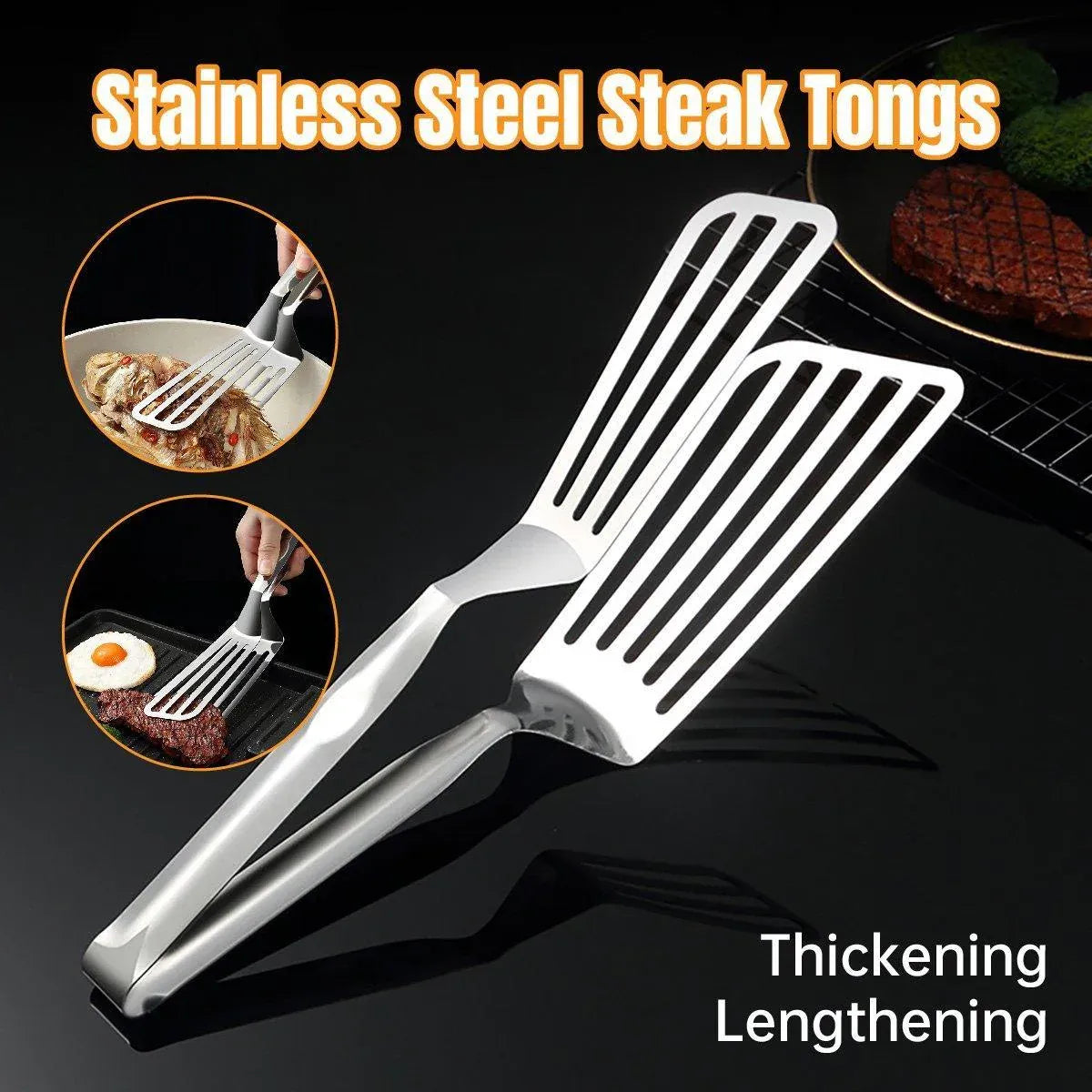 Multi-Functional Stainless Steel Steak Tongs