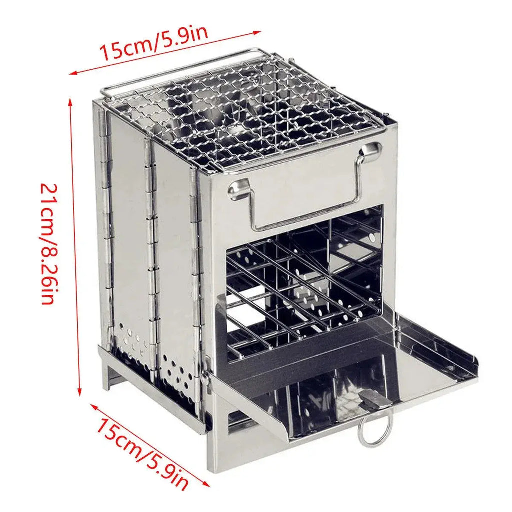 Square Wood Stove Mini Folding Grill Outdoor Camping Portable BBQ Cooking Rack - BBQ Backyard Supply Co