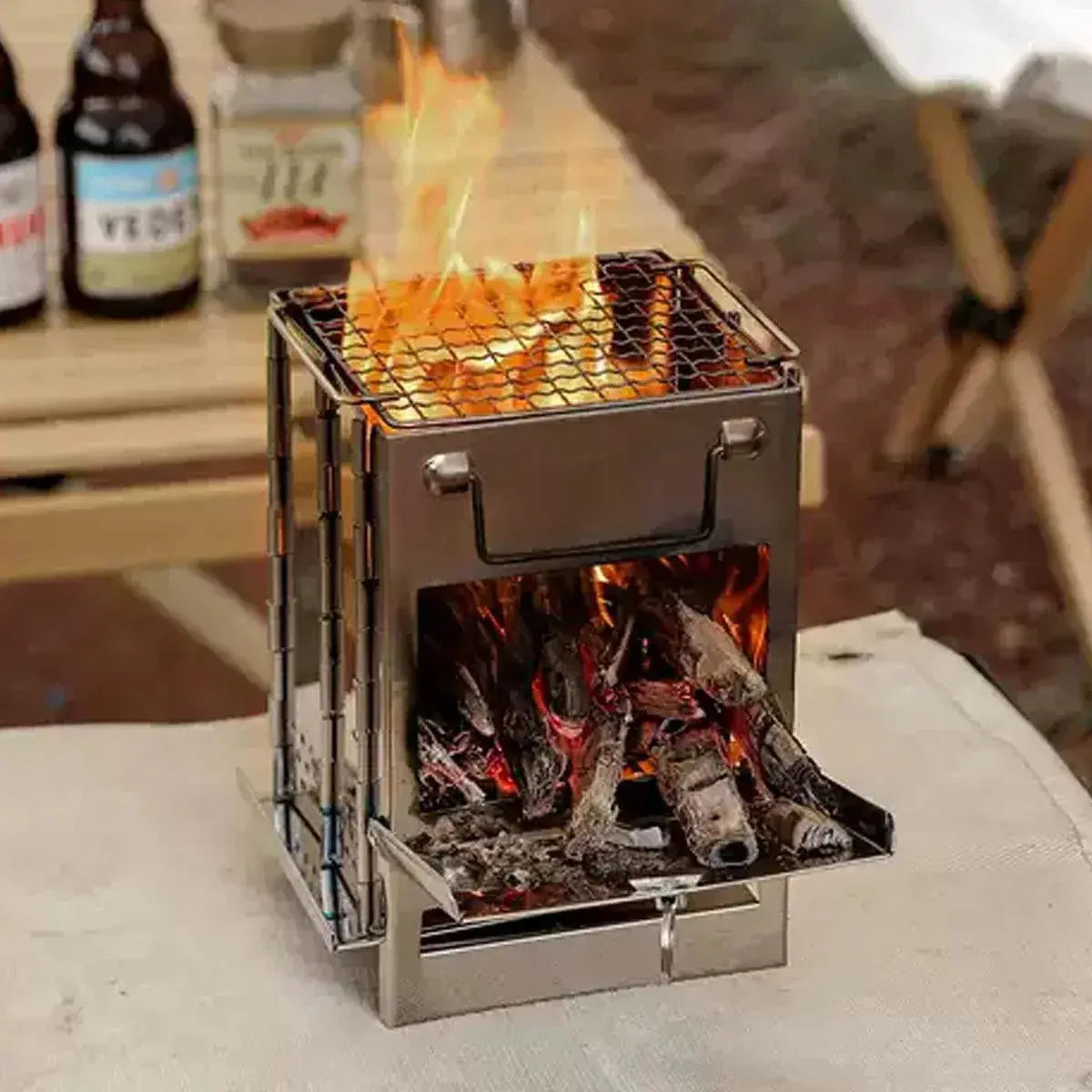 Square Wood Stove Mini Folding Grill Outdoor Camping Portable BBQ Cooking Rack - BBQ Backyard Supply Co