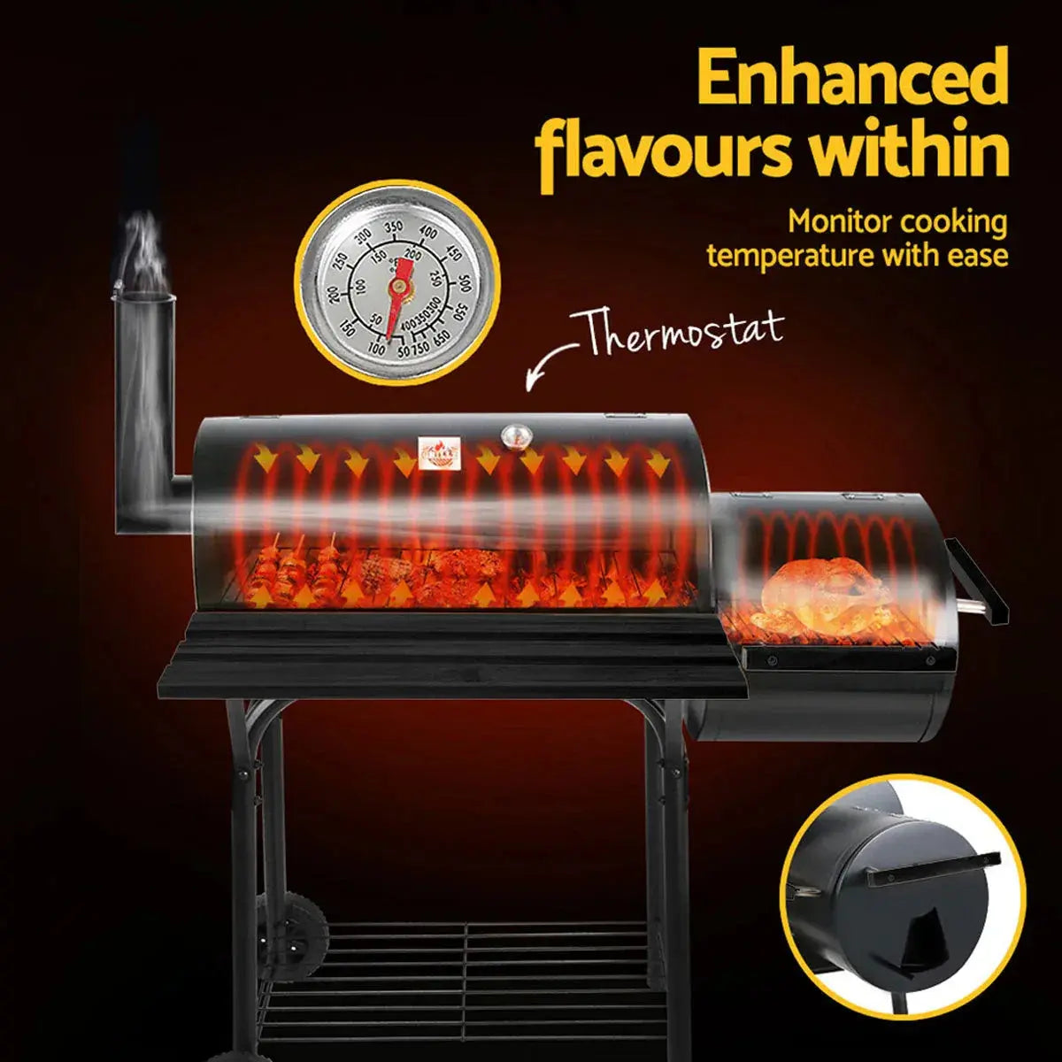 2 in 1 BBQ Smoker Charcoal Grill Roaster Portable Offset Outdoor Camping Barbecu - BBQ Backyard Supply Co