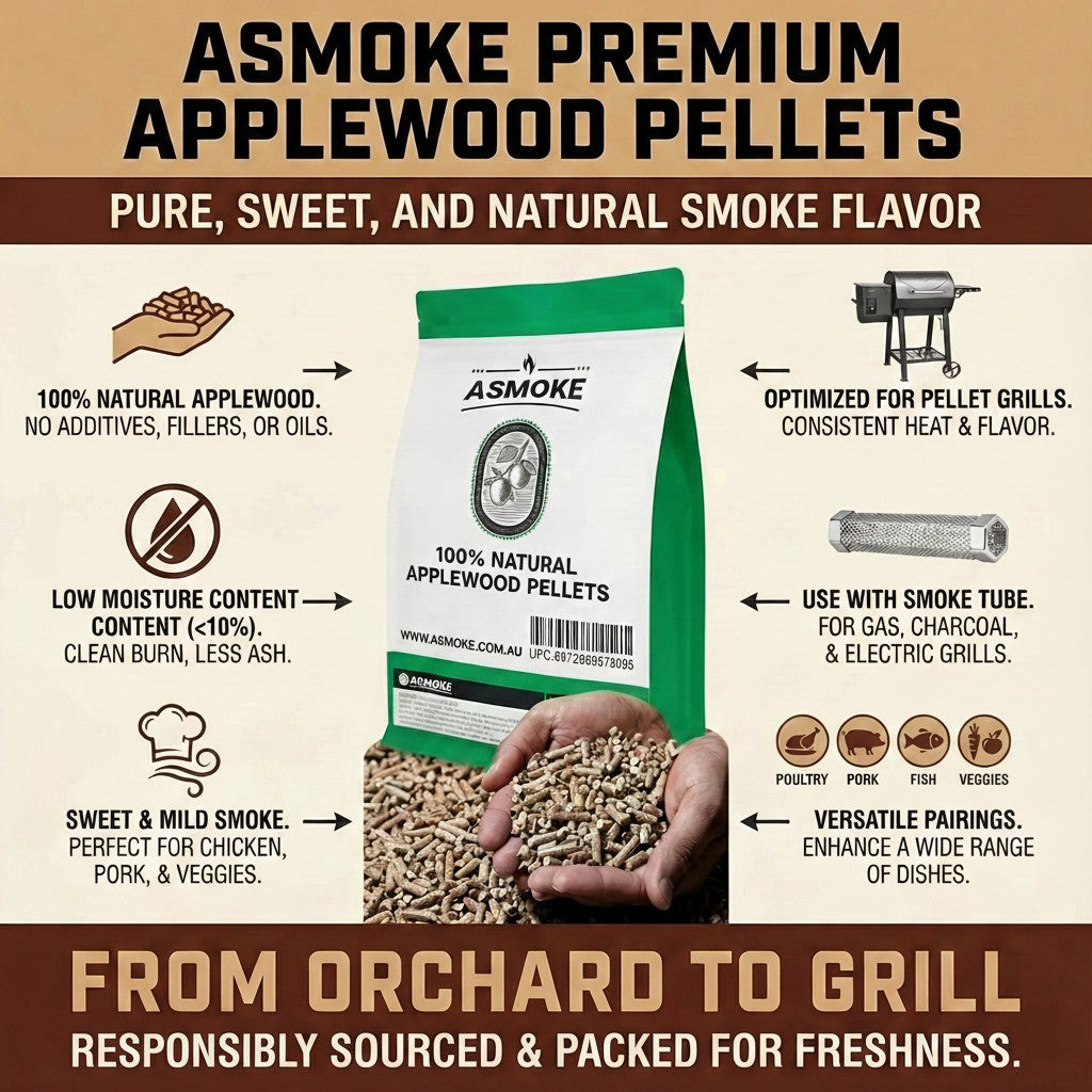 Asmoke 9.5kg 100% Pure Applewood Pellets – All-Natural Smoking Pellets