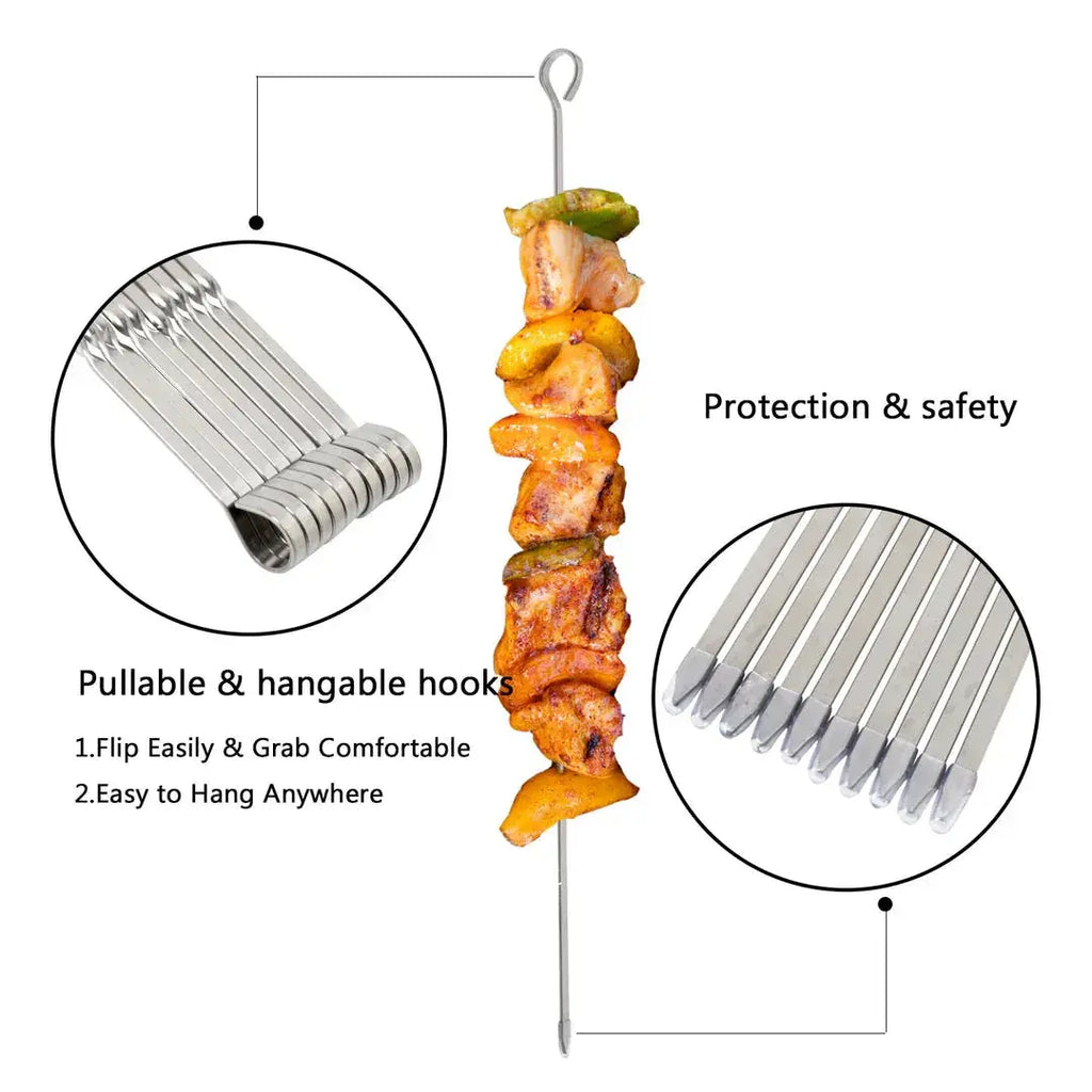 ASMOKE Metal Skewers for Grilling Kabob Sticks 43.1cm – 10 Pack - BBQ Backyard Supply Co